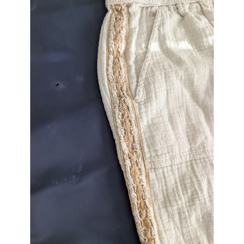 Aerie Women XS Beige Wide Leg Pants Elastic Waist Lace Side Trim Gauze Boho - Picture 6 of 9